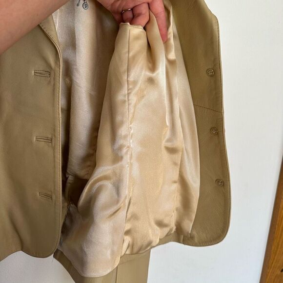 Vakko VS2 Women’s Vintage Cream Tan Lamb Leather 3 button Moto Blazer Coat - Picture 4 of 12